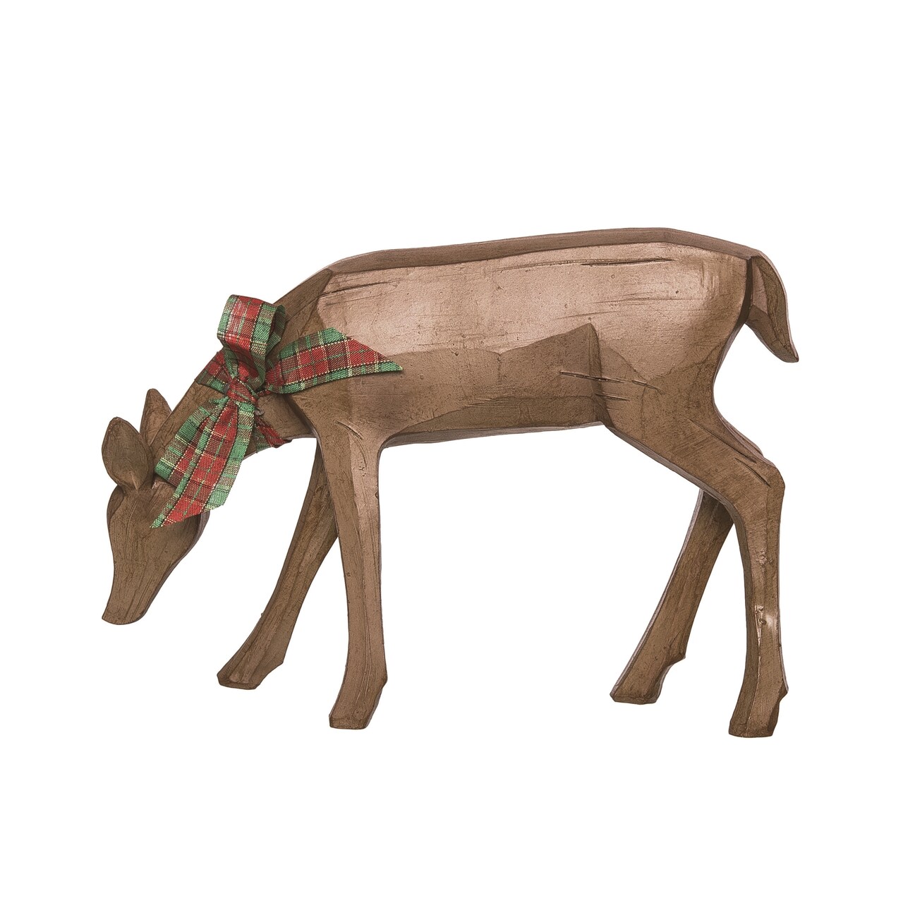 Transpac Brown Christmas Carved Doe Reindeer Figurine, 9.5" Resin Decorative Animal, Indoor Tabletop Decor, 6.5" H, Spot Clean
